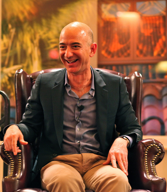 "Jeff Bezos' iconic laugh" by Steve Jurvetson - Flickr: Bezos’ Iconic Laugh. Licensed under CC BY 2.0 via Wikimedia Commons -